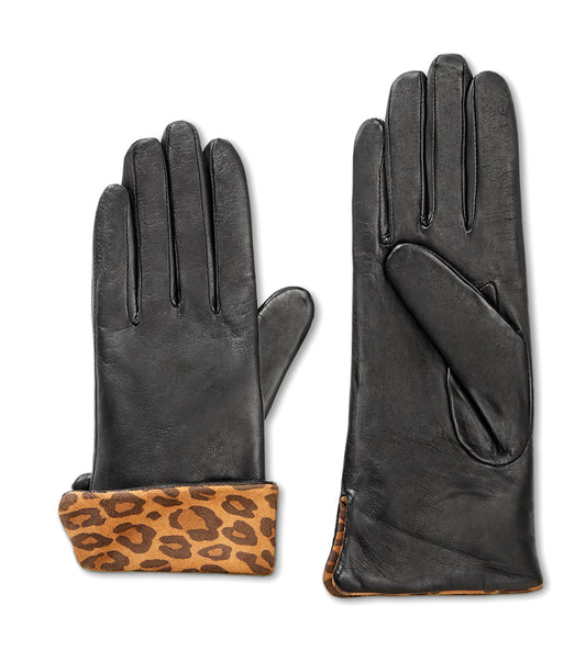 Black Silk Lined Leopard Gloves