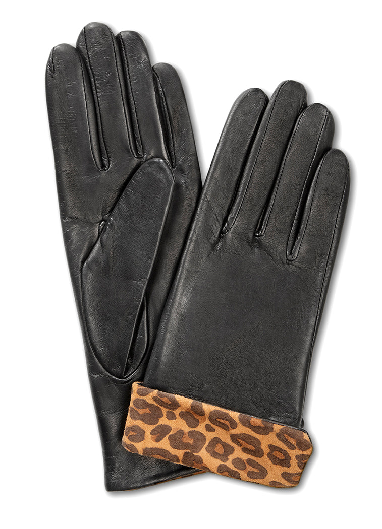 Black Silk Lined Leopard Gloves